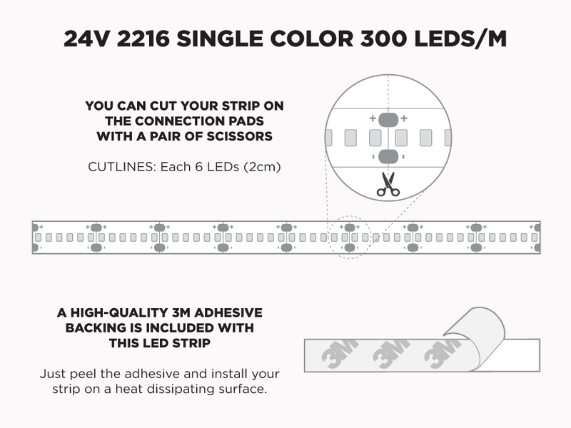 24V 25m iP20 2216 Single Color LED Strip - 300 LEDs/m (Strip Only), Color-Temperature : 3500K Soft White , 2 image