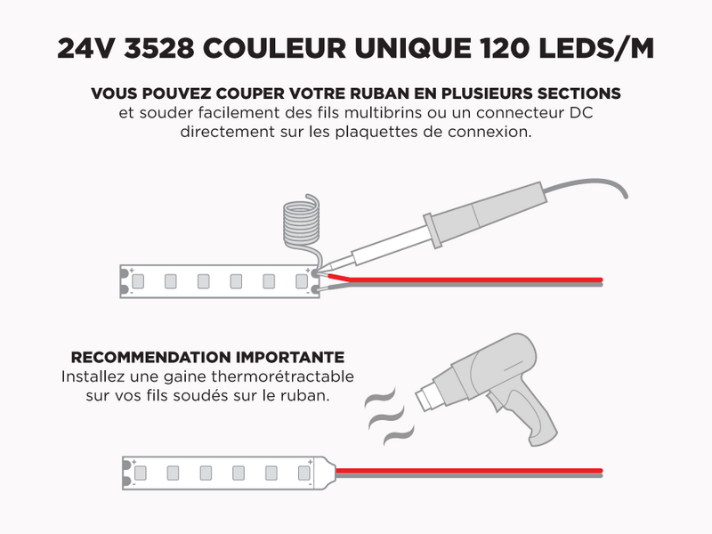 Ruban LED iP20 24V 3528 Blanc à 120 LEDs/m - 5m (Ruban seul)