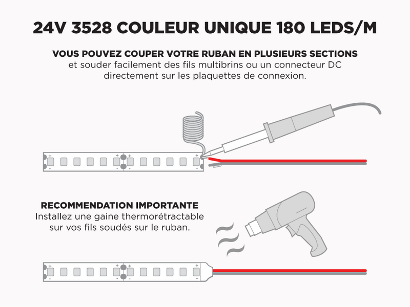 Ruban LED IP20 24V 3528 Blanc à 180 LEDs/m - 25m (Ruban seul)