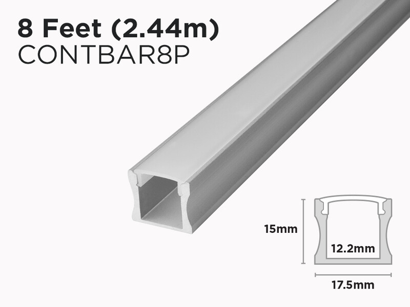 Profilé d'Aluminium à éclairage LED Continu 8 Pieds (2.44m)