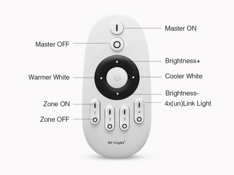 Télécommande RF 4 Zones pour Rubans LED Couleur Unique ou Blanc CCT Variable (FUT007)