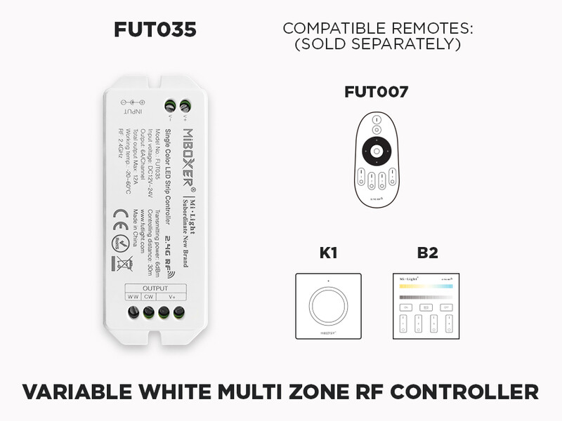 1 to 4 Zones Self repeating RF CCT Variable White LED Controller - FUT035 (Upgraded)