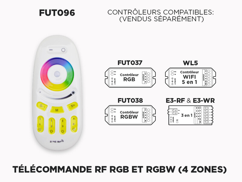 Télécommande RF 4 zones pour Rubans LED RGB et RGB+W (FUT096)