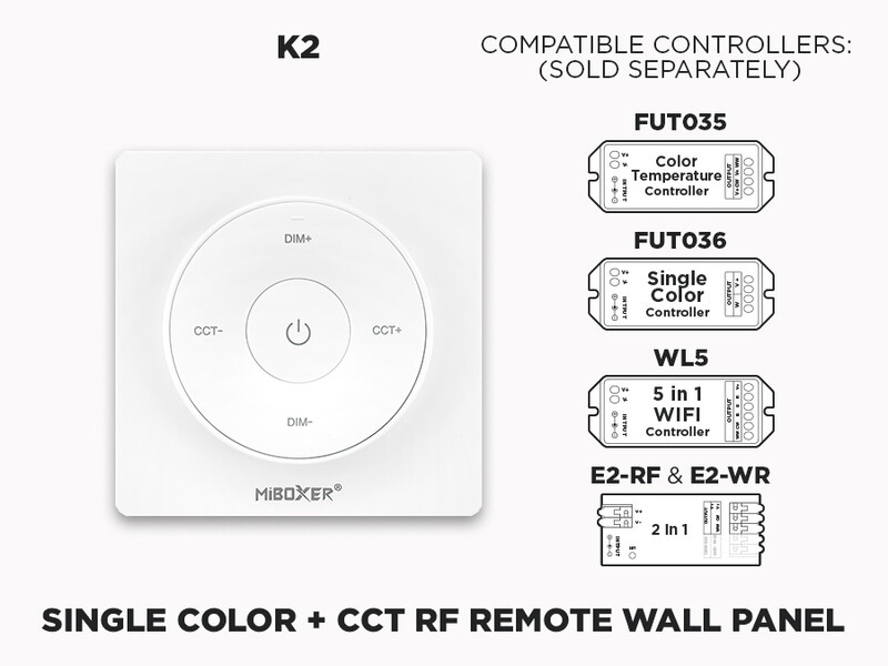 1 Zone RF Removable Magnetic Wall Remote for Single Color and CCT LED Strip (K2)