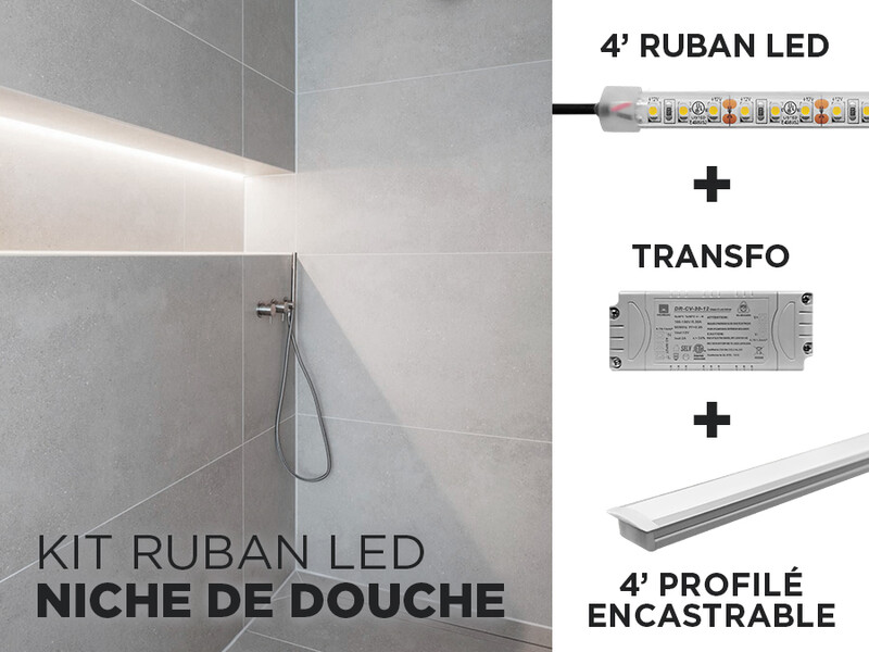 Kit de Ruban LED pour niche de douche. iP65+ 12V – 1.2m avec profilé LUX745