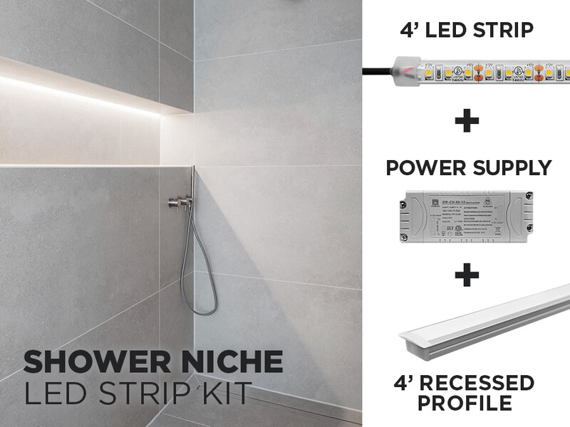 12V iP65+ LED Strip kit for shower niche - 1.2m with LUX745 profile