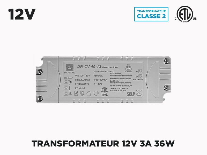 Transfo 12V DC à branchement direct pour LED (12W, 24W,36W, 48W ou 60W)