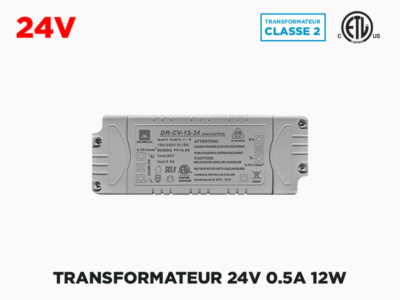 Transfo 24V DC à branchement direct pour LED 24V 0.5A 12W