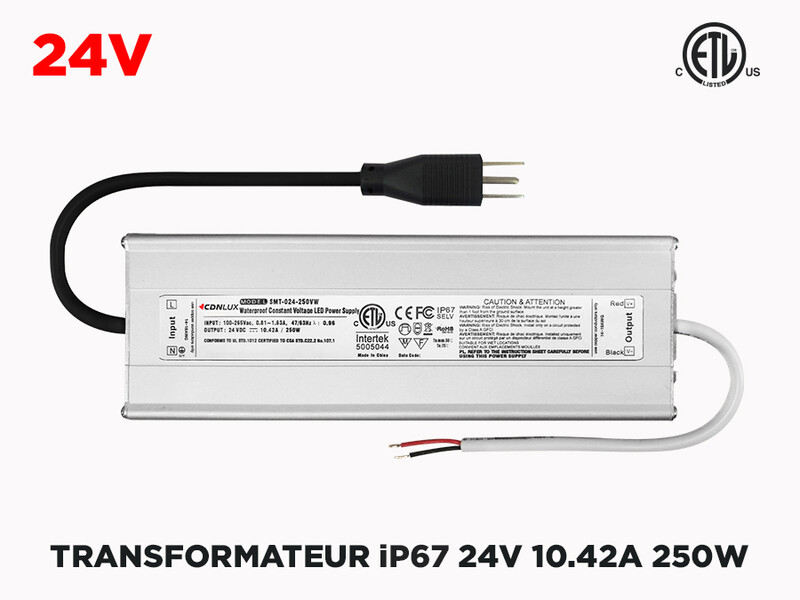 Transfo LED Intérieur Extérieur 24V iP67 250W