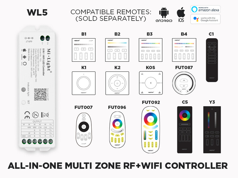 5 in 1 Wi-Fi Controller for LED Strips - Alexa and Google Assistant (WL5)