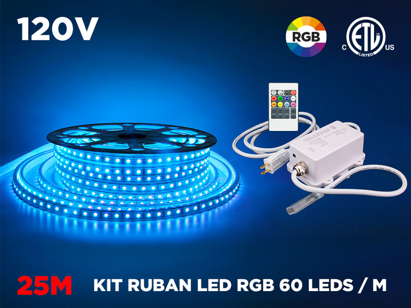 Ruban LED iP67 120V 5050 RGB à 60 LED/m (25m)