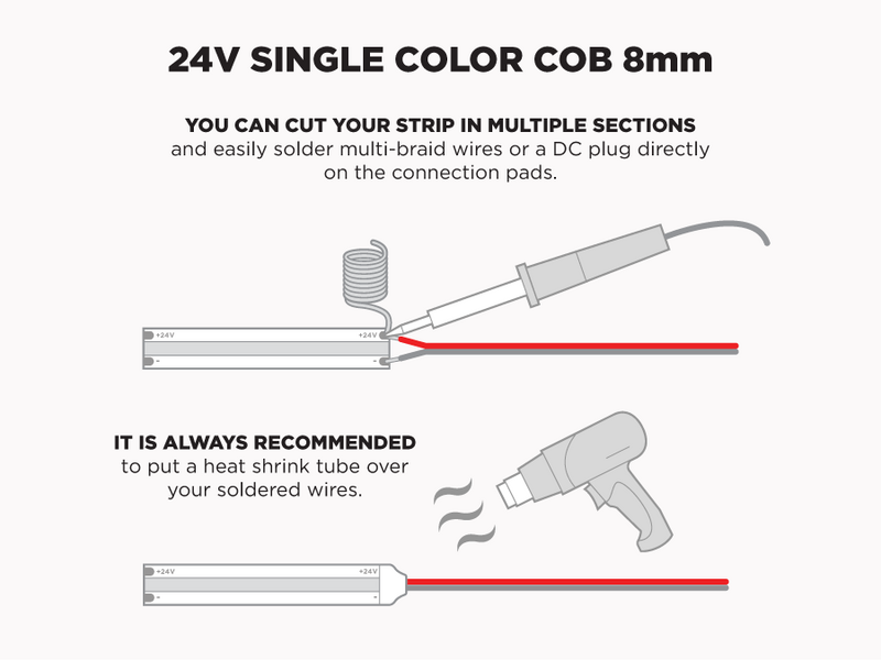 24V 8m iP20 8mm COB LED strip - White