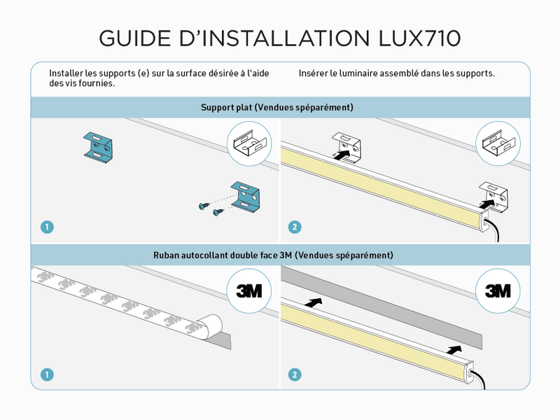 Profilé d’aluminium en U de 10 pieds pour ruban LED (LUX710)