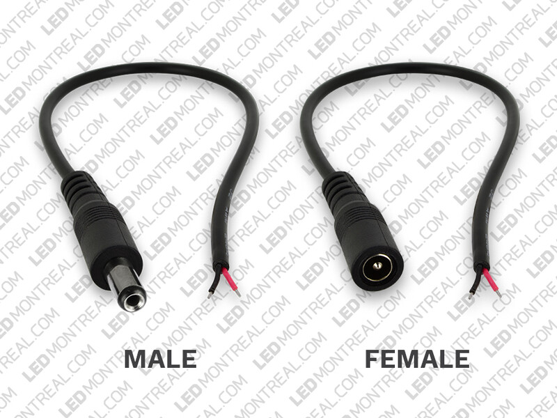 Male or Female DC Adapter with Wires, Color and type of wire: Black round, with outer shield